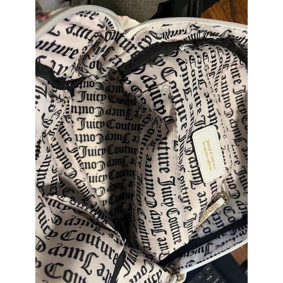Juicy Couture White w/Pink Floral Fabric w/ Leather Trim 11" Backpack Handbag* - Picture 9 of 10